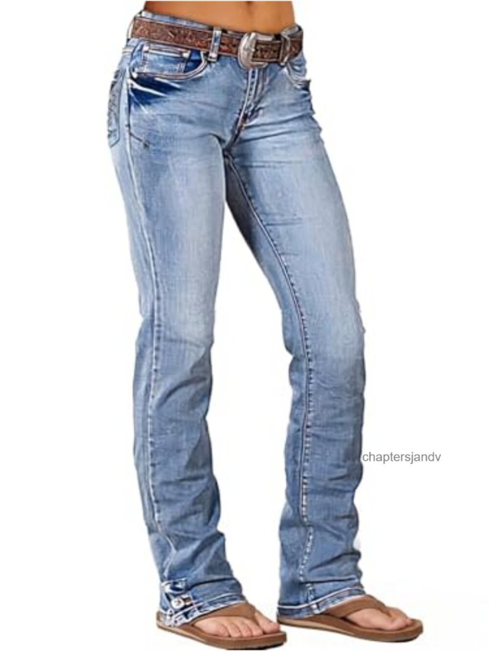 Mid Rise Flared Bootcut Jeans Embroidered Stretch Denim Women
